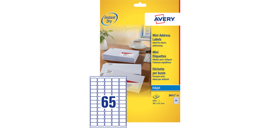 Etiquette Avery J8651-10 38,1x21,2mm blanc 650 pièces