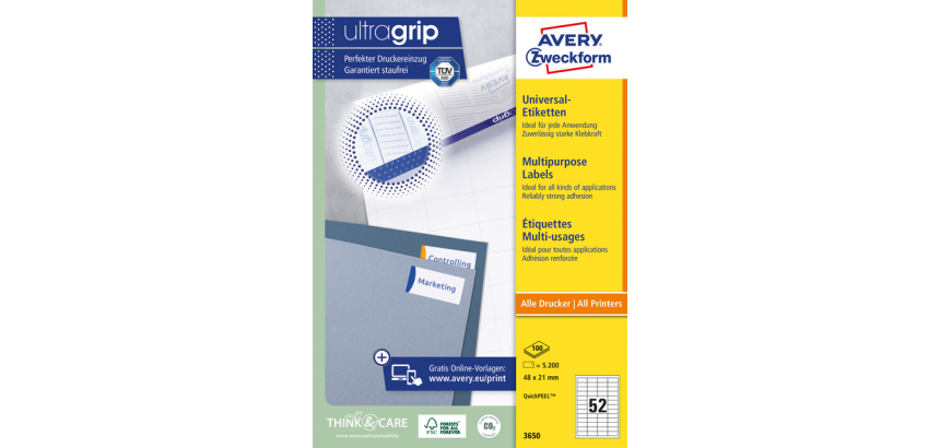 Avery Label 3650 48x21mm white 5200 pieces