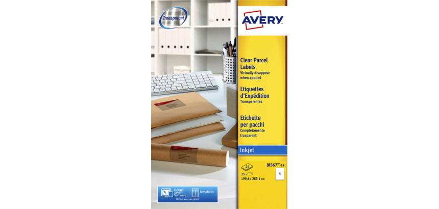 Etiquette Avery J8567-25 210x297mm A4 transparent 25 pièces