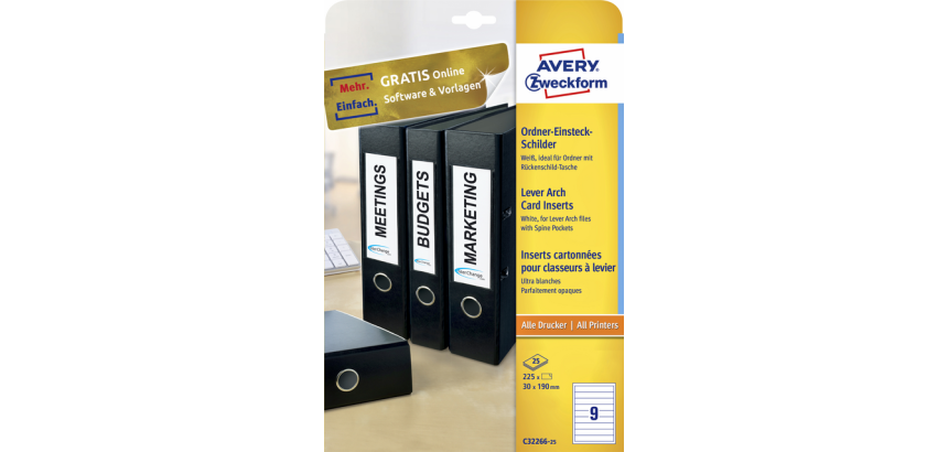 Rückenschilder Avery Small 30x190mm Weiß 25 Blatt