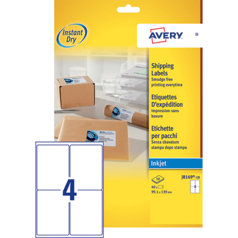 Etiket Avery J8169-10 99.1x139mm wit 40 etiketten
