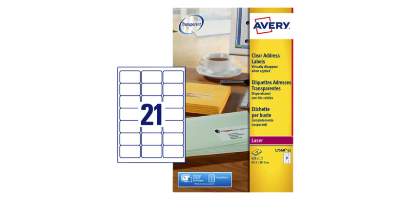 Avery L7560-25 Label 63.5x38.1mm transparent 525 pieces