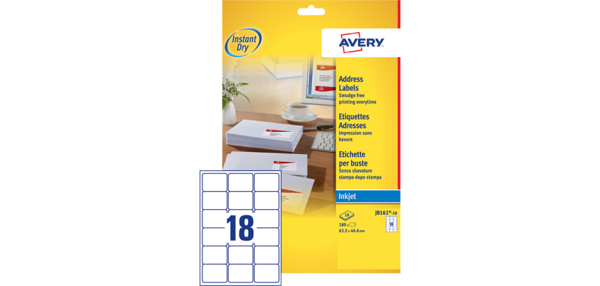 Avery Label J8161-10 63.5x46.6mm white 180 pieces