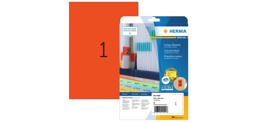 Etiquette HERMA 4422 210x297mm A4 rouge 20 pièces