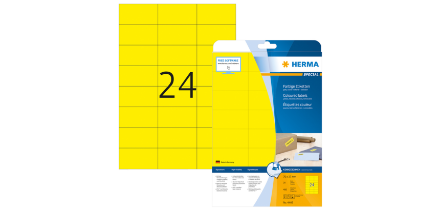 Removable label HERMA 4466 70x37mm yellow 480 pieces