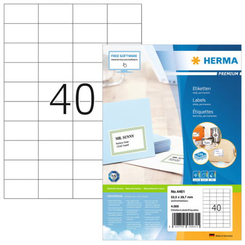 Etiquette HERMA Premium 4461 52,5x29,7mm blanc 4000 pièces