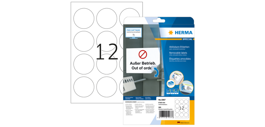 HERMA 5067 ablösbare Etiketten rund 60mm weiß 300 Stück