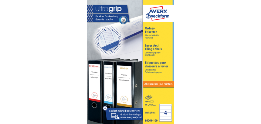 Rugetiket Avery breed 59x192mm zelfklevend wit 100 vel