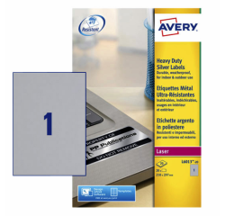 Etiket Avery L6013-20 210x297mm zilver 20 etiketten