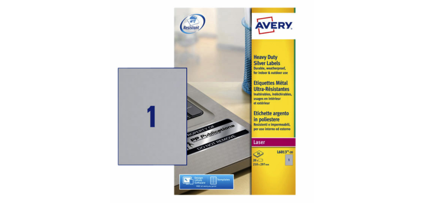 Etiquette Avery L6013-20 210x297mm argent 20 pièces