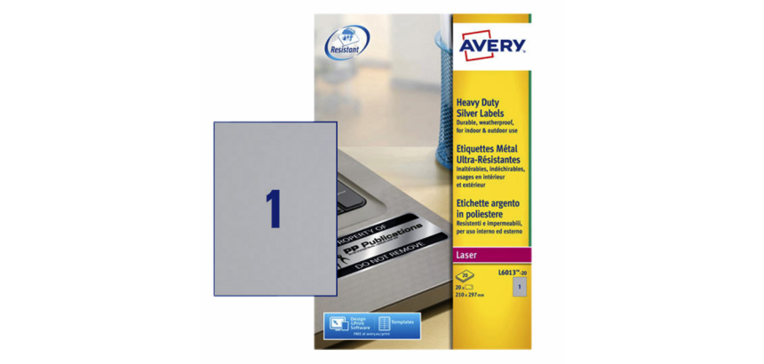Etiquette Avery L6013-20 210x297mm argent 20 pièces