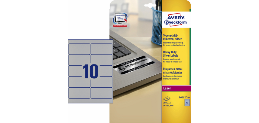 Etiquette Avery L6012-20 96x50,8mm argent 200pcs