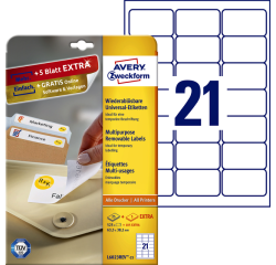Etiket Avery Zweckform L6023REV-25 63.5x38.1mm afneembaar wit 525stuks