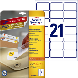 Etiquette Avery Zweckform L6023REV-25 63,5x38,1mm amovible blanc 525 pcs