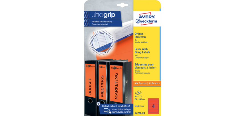 Etiquette dorsale Avery Large 61x192mm adhésive rouge