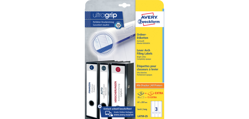 Rugetiket Avery breed/lang 61x297mm zelfklevend wit