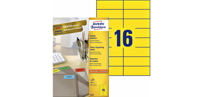Avery-Etiketten 3455 105x37mm gelb 1600 Stück