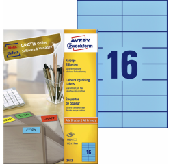 Etiket Avery Zweckform 3453 105x37mm blauw 1600stuks