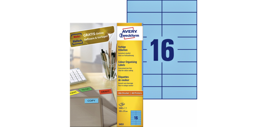 Etiquette Avery 3453 105x37mm bleu 1600 pièces