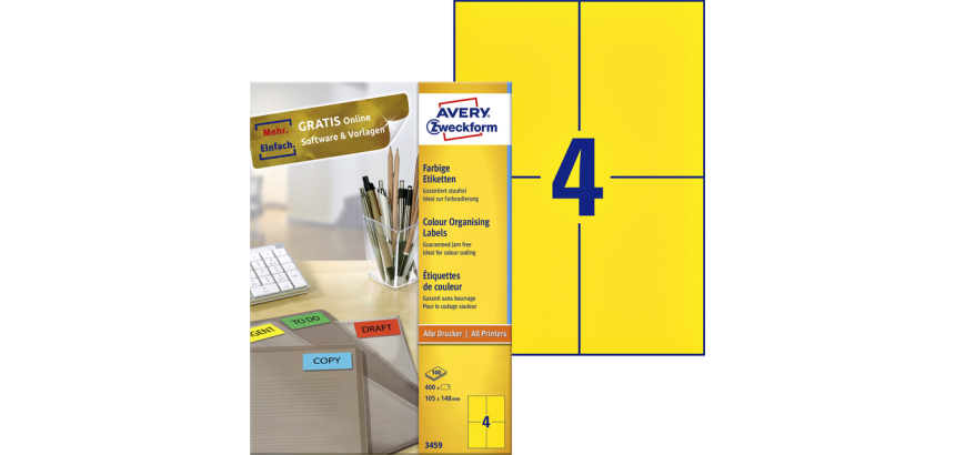 Etiquette Avery 3459 105x148mm A6 jaune 400 pièces