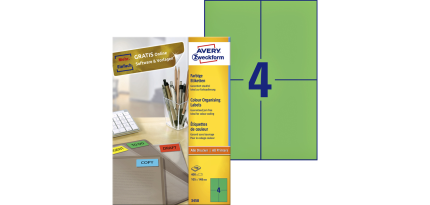 Etiket Avery 3458 105x148mm A6 groen 400 stuks