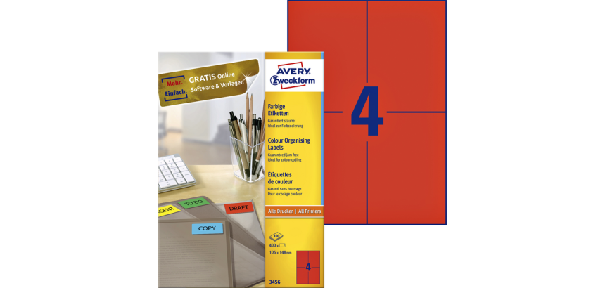 Etiket Avery 3456 105x148mm A6 rood 400 stuks