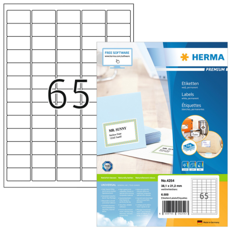 Etiket HERMA 4254 38.1x21.2mm premium wit 6500stuks