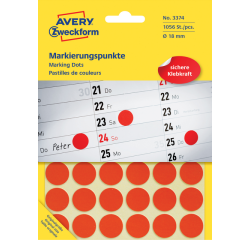 Avery Ronde etiketten diameter 18 mm, rood, 1.056 stuks