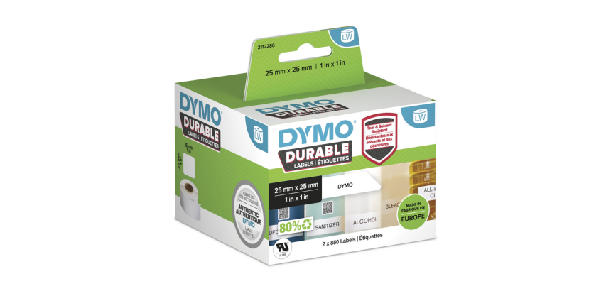 Etiket Dymo LabelWriter industrieel 25x25mm 2 rollen á 850 stuks wit