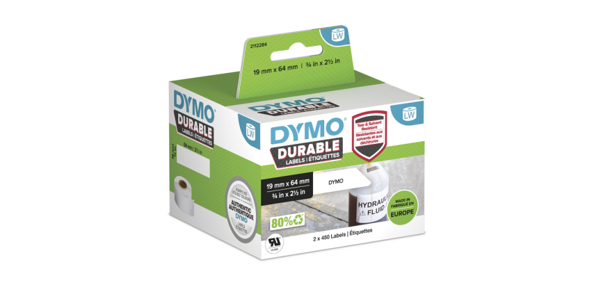 Etiquette Dymo LabelWriter Industriel 19x64mm  2 rouleaux x 450 pcs blanc