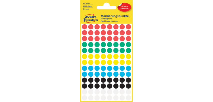 Etiquette Avery 3090 ronde 8mm assorti 416 étiquettes