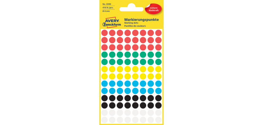 Etiquette Avery 3090 ronde 8mm assorti 416 étiquettes