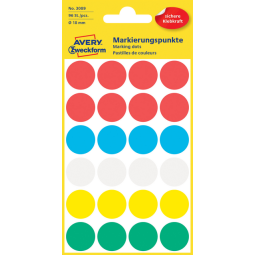 Etiket Avery Zweckform 3089 rond 18mm assorti 96stuks