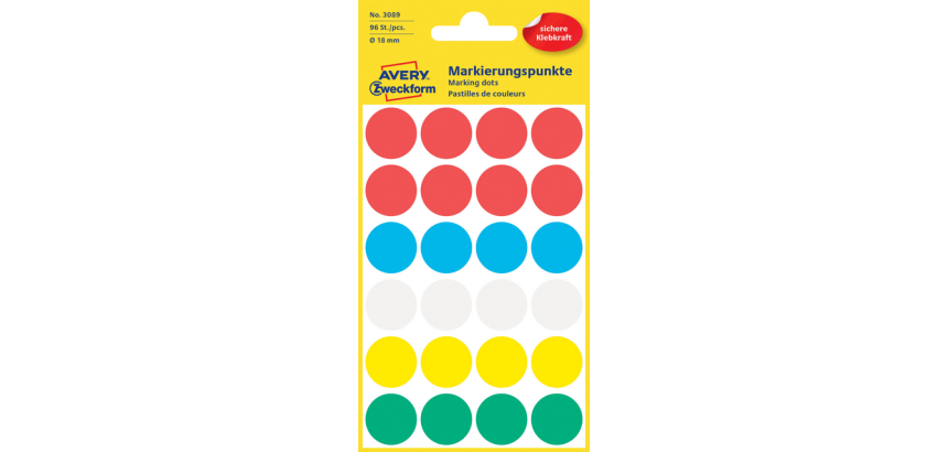 Avery 3089 Round Labels 18mm Assorted 96 pcs