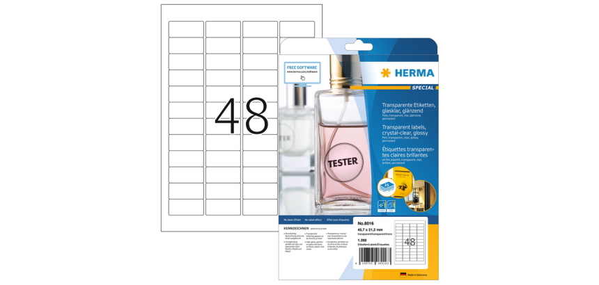 Etiquette HERMA 8016 45,7x21,2mm transparent 1200 pièces