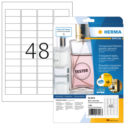 Etiquette HERMA 8016 45,7x21,2mm transparent 1200 pièces