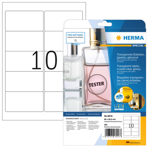 Etiquette HERMA 8018 96x50,8mm transparent 250 pièces