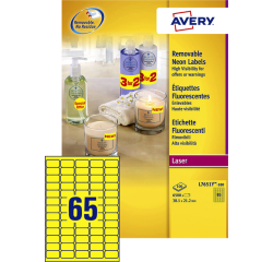 Etiket Avery L7651Y-100 38.1x21.2mm neon geel 6500 etiketten