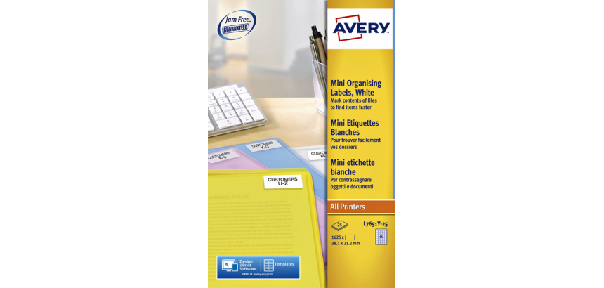 Avery Label L7651Y-25 38.1x21.2mm neon yellow 1625 pieces