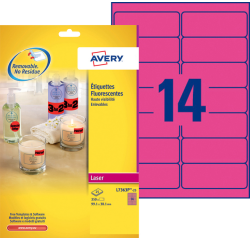Etiket Avery L7363P-25 99.1x38.1mm neon roze 340 etiketten