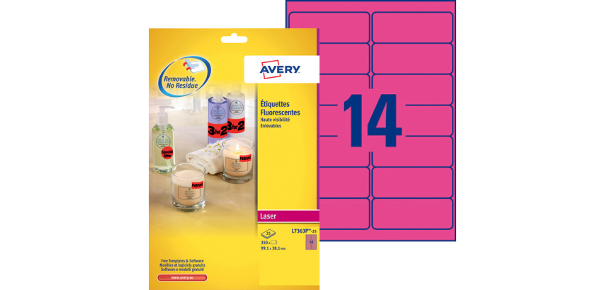 Etiquette Avery L7363P-25 99,1x38,1mm rose néon 340 pièces
