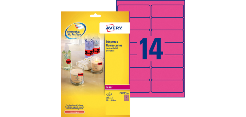 Etiquette Avery L7363P-25 99,1x38,1mm rose néon 340 pièces