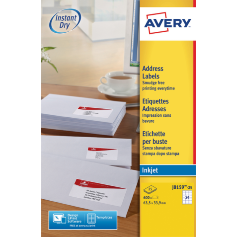 Etiket Avery J8159-25 63.5x33.9mm wit 600stuks