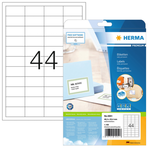 Etiquette HERMA Premium 5051 48,3x25,4mm blanc 1100 pièces