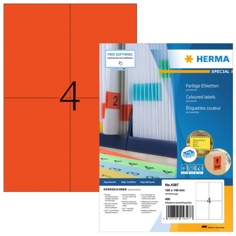 Etiquette HERMA 4397 105x148mm A6 rouge 400 pièces