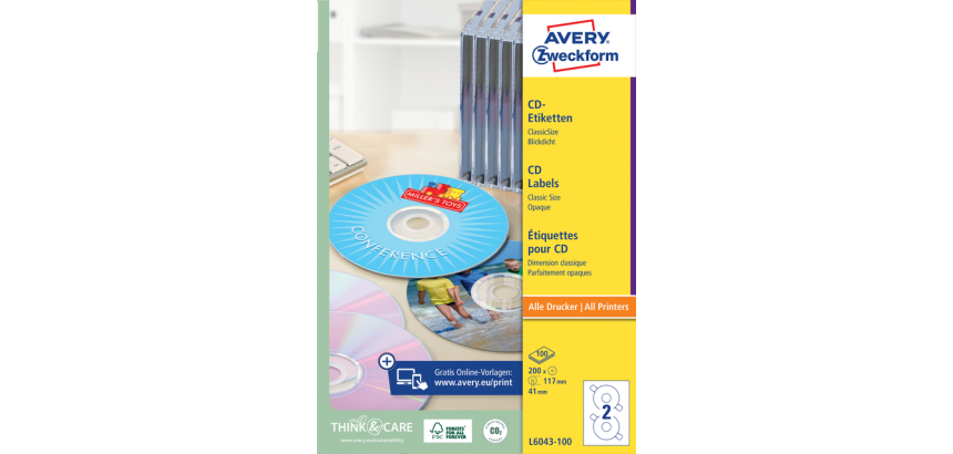 Etiquette CD Avery Zweckform L6043-100 blanc 200 pièces