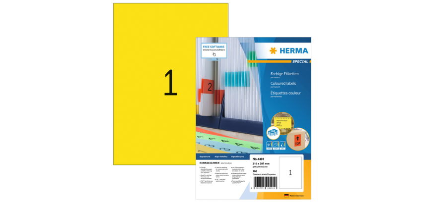 Etiquette HERMA 4401 210x297mm A4 jaune 100 pièces