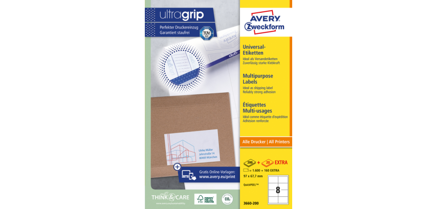 Avery-Etiketten 3660 97x67,7mm weiß 1600 Stück