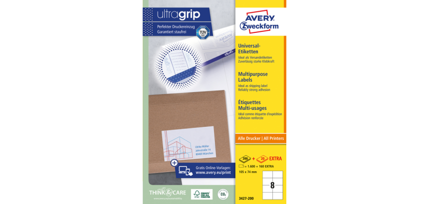 Etiket Avery 3427-200 105x74mm wit 1600 stuks