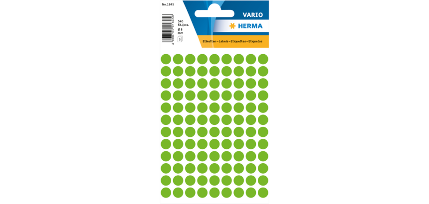 HERMA 1845 round green 8mm labels 540 pieces